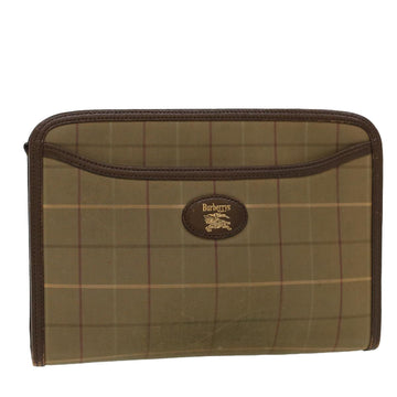 BURBERRYSs Nova Check Clutch Bag Canvas Leather Khaki Brown Auth hk820