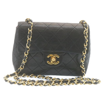 Chanel Lambskin Mademoiselle Coco Mark Chain Shoulder Bag Black Ladies