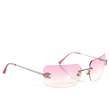 Chanel CC Logo Swarovski Rhinestone Pink Tinted Silver Sunglasses