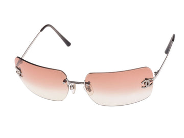 Chanel CC Logo Silver Salmon Pink Tinted Rhinestone Sunglasses