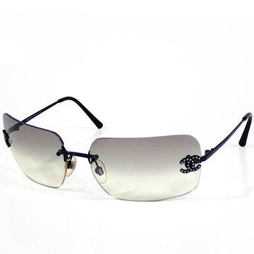 Chanel Rhinestone CC Logo Grey Tinted Black Sunglasses