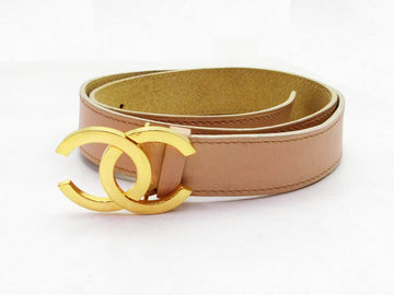 Chanel Calf Leather Gold CC Logo Light Brown Waist Belt