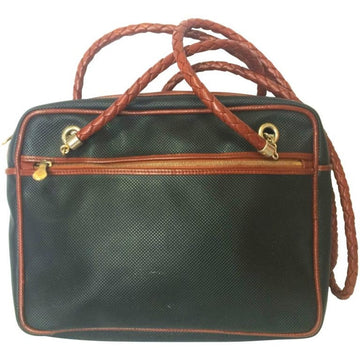 BOTTEGA VENETA Vintage classic black shoulder bag with long brown leather intrecciato straps