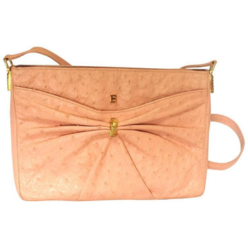 BALLY Vintage genuine milky pink ostrich leather shoulder bag with B logo motif and gathered design at front