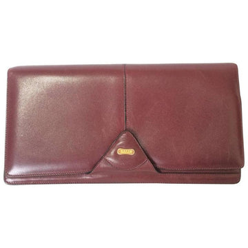 BALLY Vintage wine leather clutch bag, party and classic purse with gold tone logo motif