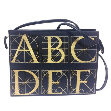 PALOMA PICASSO Vintage black canvas and leather combo shoulder bag with golden A B C D E F and S T V X Y letter print