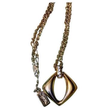 YVES SAINT LAURENT Vintage , YSL golden chain necklace with outlined square, diamond shape pendant top with crystal stones