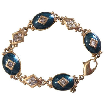 BURBERRY Vintage s golden gorgeous bracelet with oval emerald green and diamond shape charms with rhinestone crystals