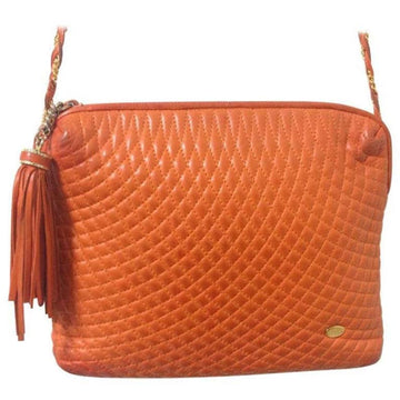 BALLY Vintage rare color, orange quilted lambskin golden chain shoulder purse with golden motif and matching tassel
