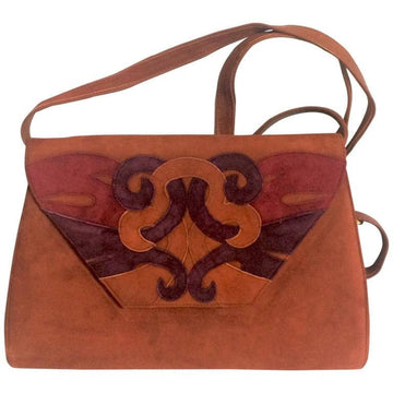 BALLY Vintage brown, red, and purple suede leather ethnic design shoulder bag, clutch purse
