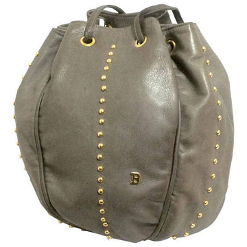 BALLY Vintage taupe gray lamb leather ball shape hobo bucket shoulder bag with golden B charm