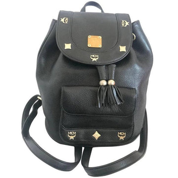 MCM Vintage black backpack with golden studded logo motifs and drawstrings