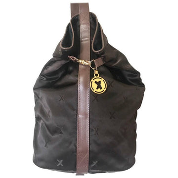 PALOMA PICASSO Vintage brown satin logo jacquard hobo shoulder bag with leather trimmings and golden logo charm