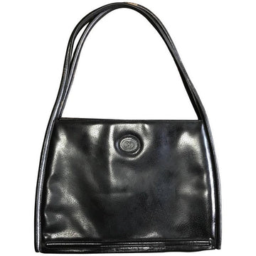GUCCI Vintage black pigskin large trapezoid shape shoulder bag with embossed GG mark