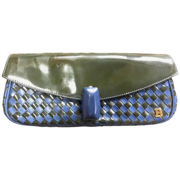 BALLY Vintage black and blue enamel intrecciato design leather clutch purse, mini bag