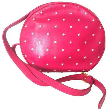 VALENTINO Vintage Garavani pink leather round shape shoulder purse with white small flower embroideries all over