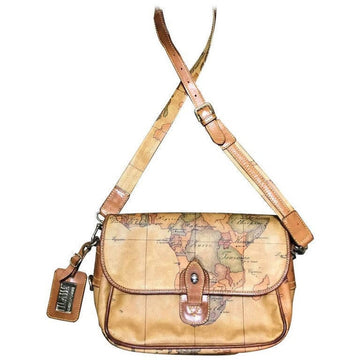 Vintage Alviero Martini Prima Classe messenger type classic shoulder bag with a map print of Africa and Southeast Asia. Unisex use.