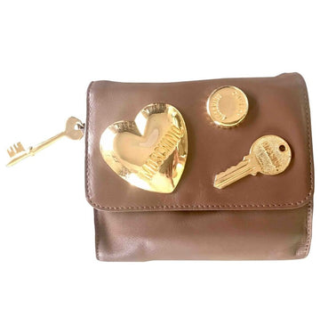 MOSCHINO Vintage brown leather purse, can be fanny bag, clutch bag with large golden heart and key motifs