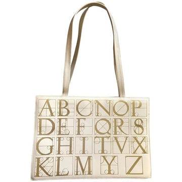 PALOMA PICASSO Vintage ivory beige leather large shoulder bag, tote bag with golden alphabet, letter print
