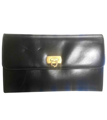 SALVATORE FERRAGAMO Vintage Gancini black leather wallet with gold tone closure