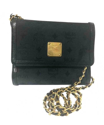 MCM Vintage black nylon monogram rare clutch shoulder bag with leather trimmings golden chain strap