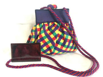 BOTTEGA VENETA Vintage intrecciato woven grosgrain tape pouch clutch bag, shoulder bag in yellow, blue, purple, red, and green