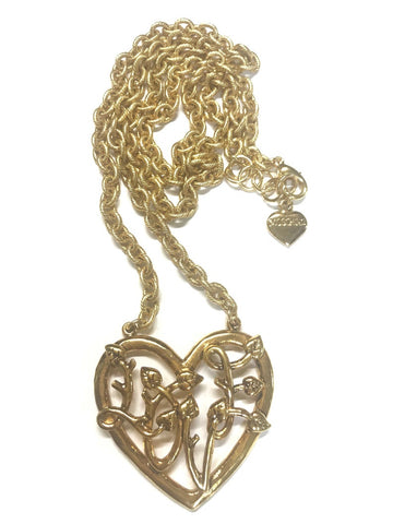 MOSCHINO Vintage golden chain necklace with large arabesque heart design pendant top