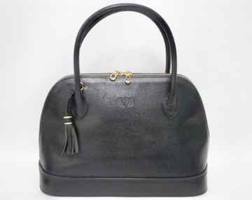 VALENTINO Vintage Garavani black leather bolide bag with shoulder strap, V logo, a fringe