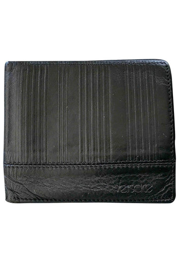 GIANNI VERSACE Vintage black leather wallet with engraved vertical stripe