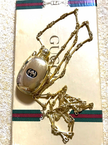 GUCCI Vintage golden perfume bottle necklace with logo mark on top