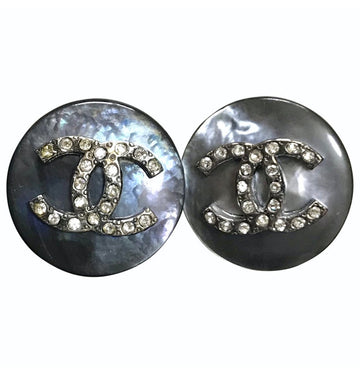 CHANEL Vintage black shell earrings with rhinestone crystal CC motif
