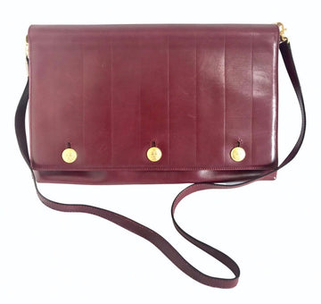 FENDI Vintage wine leather shoulder bag, large clutch purse with iconic Janus medallion embossed motifs at front