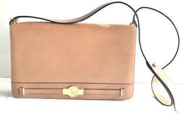 CHRISTIAN DIOR Vintage tanned brown leather shoulder clutch bag with golden CD motif