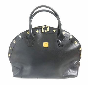 MCM Vintage black grained leather bolide type handbag with golden logo studs