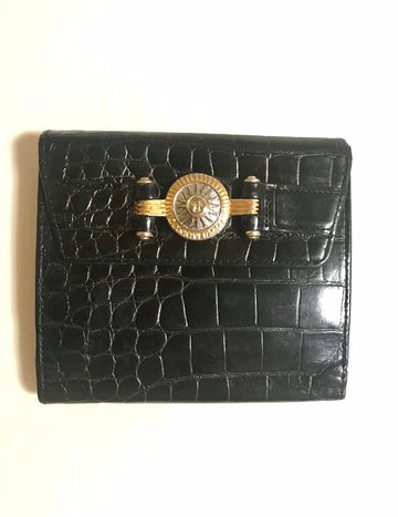 GIANNI VERSACE Vintage black croc embossed leather wallet