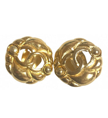 CHANEL Vintage gold tone round earrings with CC mark