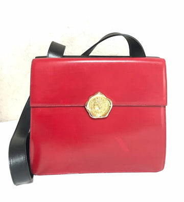 KARL LAGERFELD Vintage red and black double face shoulder bag with golden logo motifs