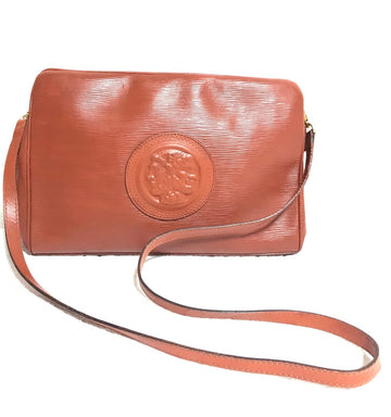 FENDI Vintage brown epi leather messenger bag, shoulder purse with iconic Janus medallion embossed motif at front
