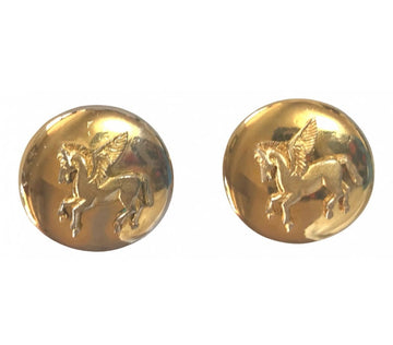 HERMES W2 Vintage gold tone round earrings with Pegasus