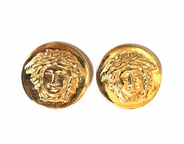GIANNI VERSACE Vintage round gold tone medusa face motif earrings