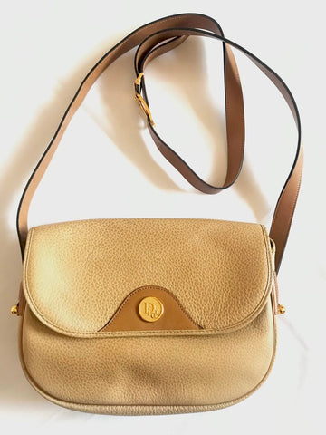 CHRISTIAN DIOR Vintage nude beige leather purse, shoulder bag with golden Dior motif
