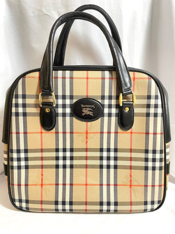 BURBERRY Vintage classic beige nova check fabric handbag with black leather trimmings