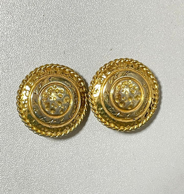 YVES SAINT LAURENT Vintage golden round logo round earring with engraved signature