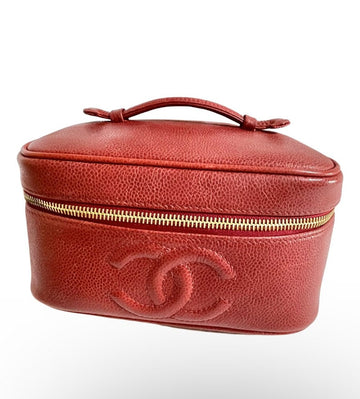 CHANEL Vintage lipstick red caviar leather cosmetic and toiletry pouch, makeup case bag