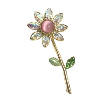 CHRISTIAN LACROIX Vintage flower brooch pin with crystals and pink stone