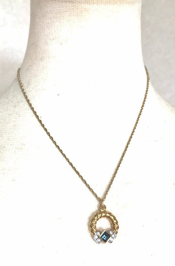 LANVIN Vintage golden skinny chain necklace with golden round pendant top