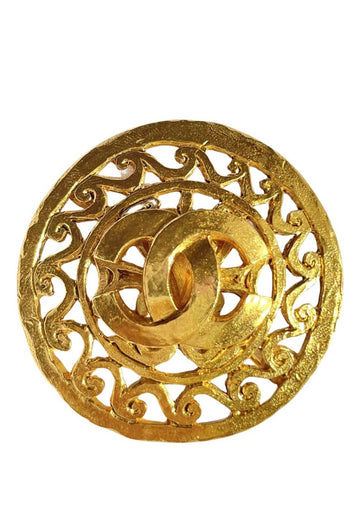 CHANEL Vintage wave arabesque round brooch with CC mark