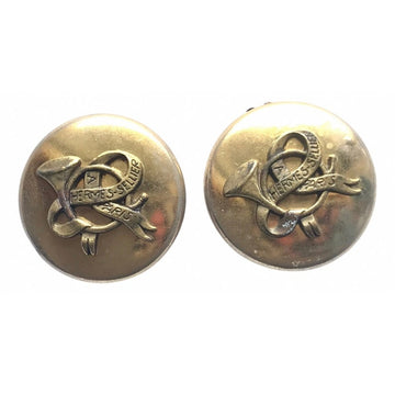 HERMES Vintage gold tone round earrings with trumpet and ribbon design