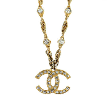CHANEL Vintage chain and gripoix glass necklace with crystal CC mark logo pendant top