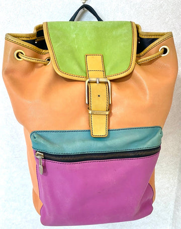 CELINE Vintage genuine leather backpack in colorful patchwork design